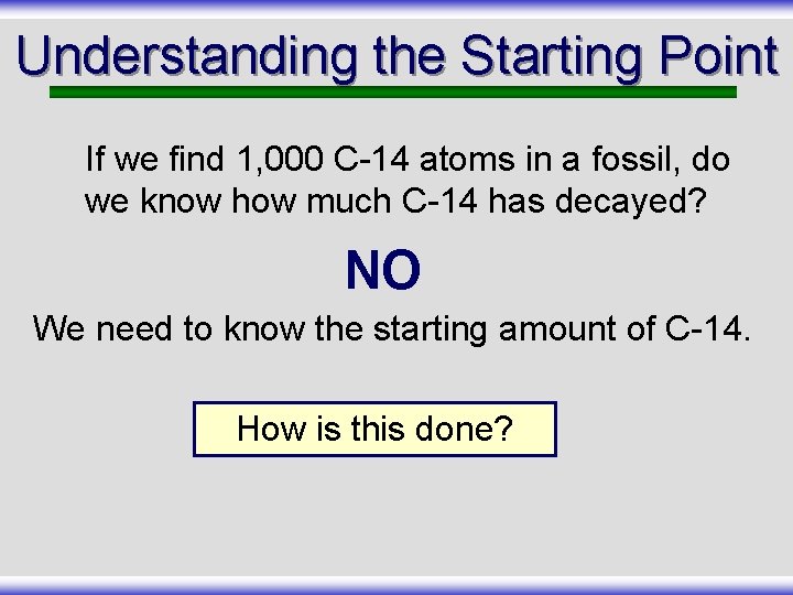 Understanding the Starting Point If we find 1, 000 C-14 atoms in a fossil,