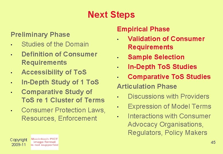 Next Steps Preliminary Phase • Studies of the Domain • Definition of Consumer Requirements