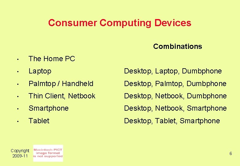 Consumer Computing Devices Combinations • The Home PC • Laptop Desktop, Laptop, Dumbphone •