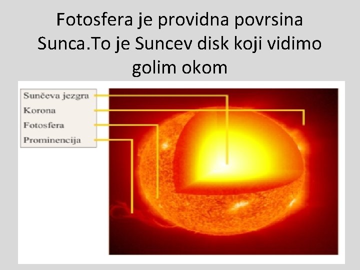 Fotosfera je providna povrsina Sunca. To je Suncev disk koji vidimo golim okom 