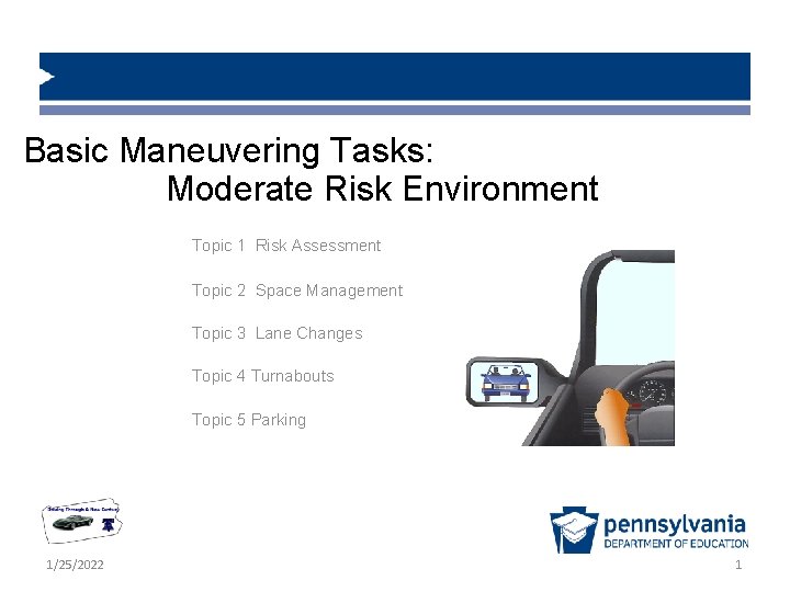 Basic Maneuvering Tasks: Moderate Risk Environment Topic 1 Risk Assessment Topic 2 Space Management