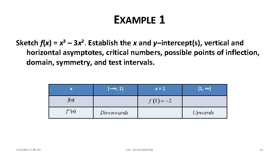 EXAMPLE 1 Sketch f(x) = x 3 – 3 x 2. Establish the x EXAMPLE 1 Sketch f(x) = x 3 – 3 x 2. Establish the x