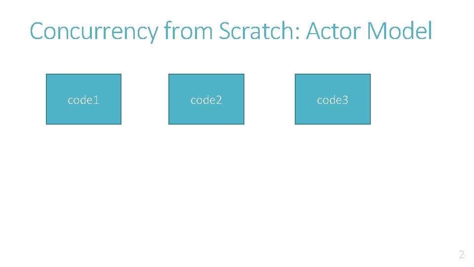 Concurrency from Scratch: Actor Model code 1 code 2 code 3 2 