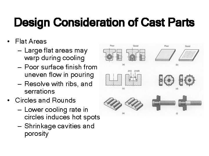 Design Consideration of Cast Parts • Flat Areas – Large flat areas may warp