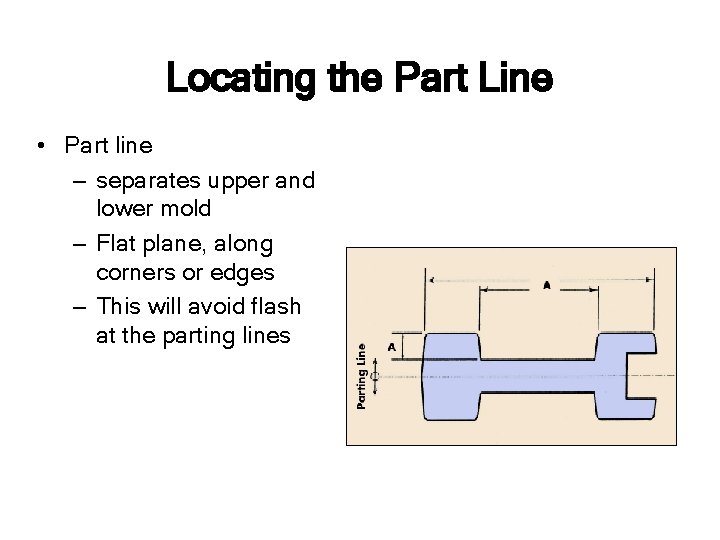 Locating the Part Line • Part line – separates upper and lower mold –
