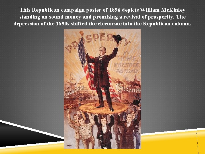 This Republican campaign poster of 1896 depicts William Mc. Kinley standing on sound money