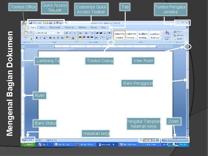 Mengenal Bagian Dokumen Tombol Office Quick Access Toolbar Lambang Tab Customize Quick Access Toolbar