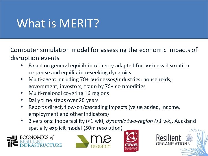 What is MERIT? Computer simulation model for assessing the economic impacts of disruption events