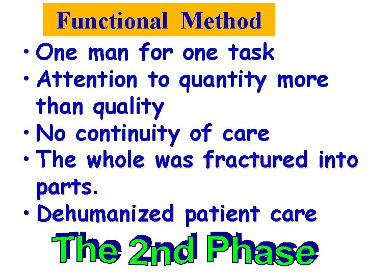 Functional Method • One man for one task • Attention to quantity more than