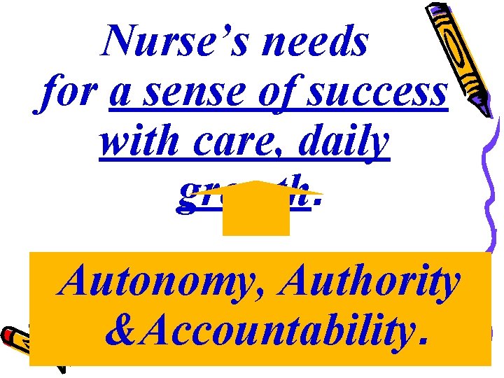 Nurse’s needs for a sense of success with care, daily growth. Autonomy, Authority &Accountability.