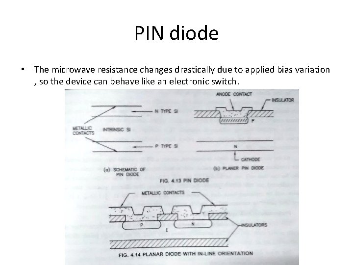 PIN diode • The microwave resistance changes drastically due to applied bias variation ,