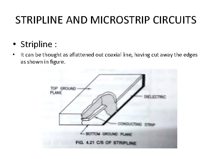 STRIPLINE AND MICROSTRIP CIRCUITS • Stripline : • It can be thought as aflattened