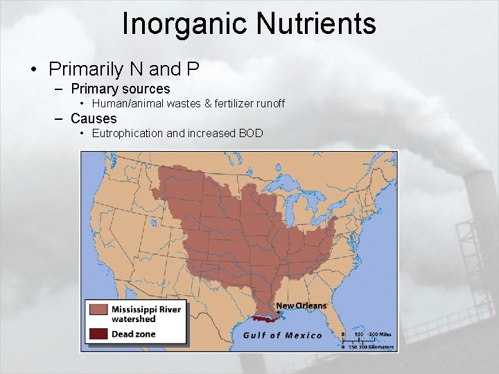Inorganic Nutrients • Primarily N and P – Primary sources • Human/animal wastes &