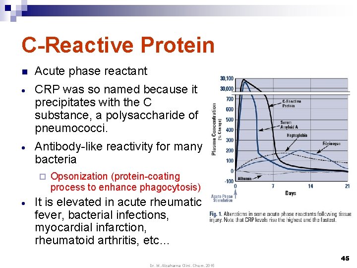 C-Reactive Protein n Acute phase reactant CRP was so named because it precipitates with