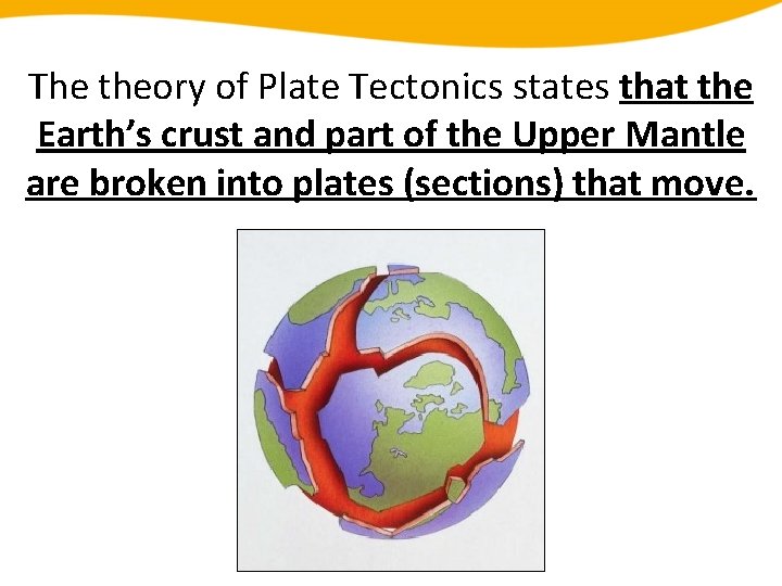 The theory of Plate Tectonics states that the Earth’s crust and part of the