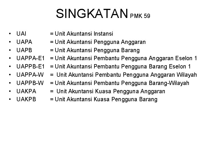 SINGKATAN PMK 59 • • • UAI UAPA UAPB UAPPA-E 1 UAPPB-E 1 UAPPA-W