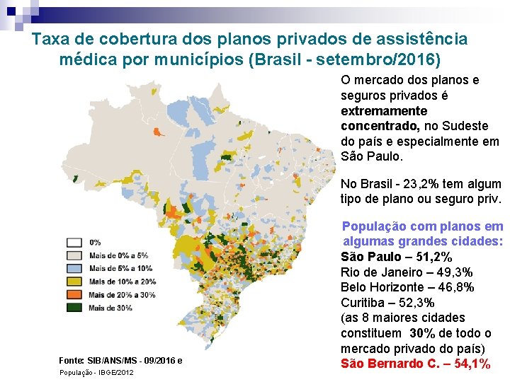 Taxa de cobertura dos planos privados de assistência médica por municípios (Brasil - setembro/2016)