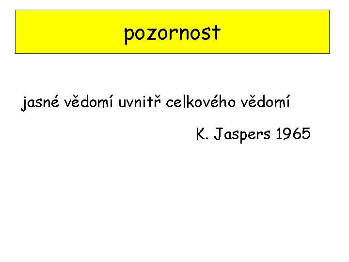 pozornost jasné vědomí uvnitř celkového vědomí K. Jaspers 1965 