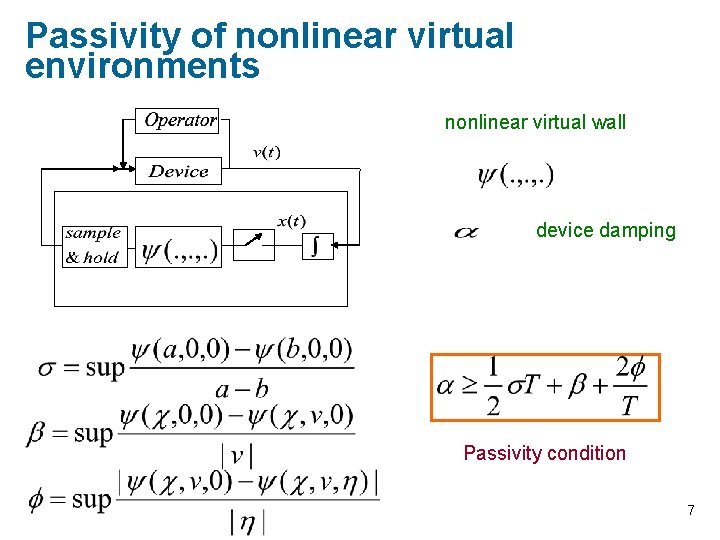 Passivity of nonlinear virtual environments nonlinear virtual wall device damping Passivity condition 7 