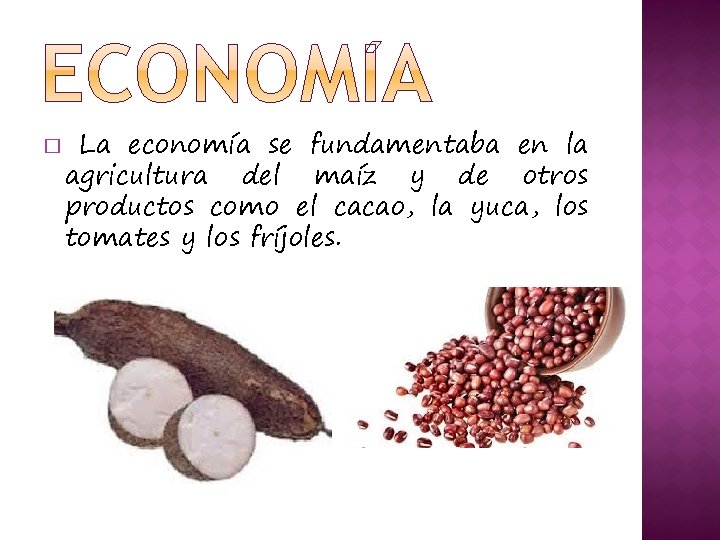 � La economía se fundamentaba en la agricultura del maíz y de otros productos