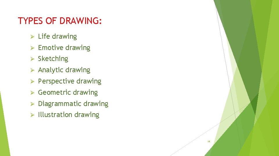 TYPES OF DRAWING: Ø Life drawing Ø Emotive drawing Ø Sketching Ø Analytic drawing