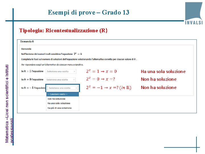 Esempi di prove – Grado 13 Matematica –Licei non scientifici e Istituti professionali Tipologia: