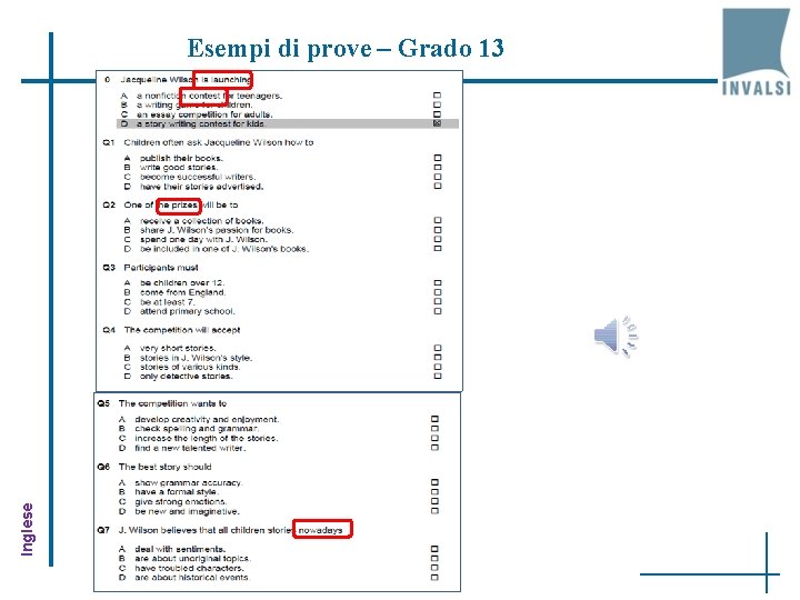 Inglese Esempi di prove – Grado 13 