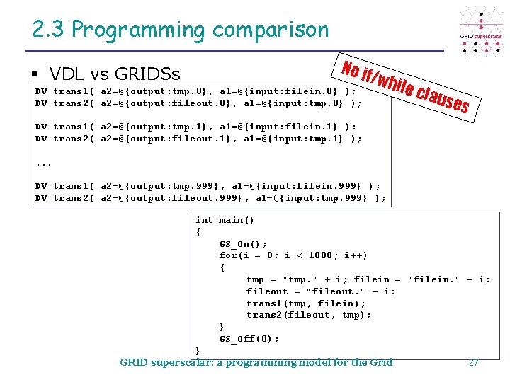2. 3 Programming comparison § VDL vs GRIDSs No if DV trans 1( a