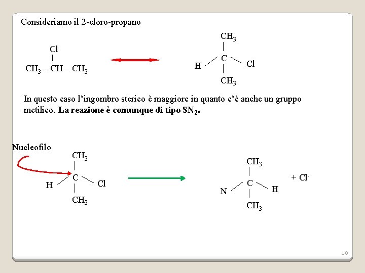 Consideriamo il 2 -cloro-propano CH 3 Cl H CH 3 – CH 3 C