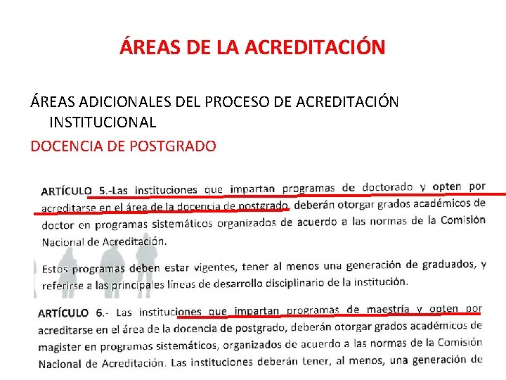 ÁREAS DE LA ACREDITACIÓN ÁREAS ADICIONALES DEL PROCESO DE ACREDITACIÓN INSTITUCIONAL DOCENCIA DE POSTGRADO