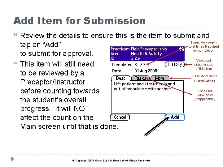 Add Item for Submission Review the details to ensure this is the item to