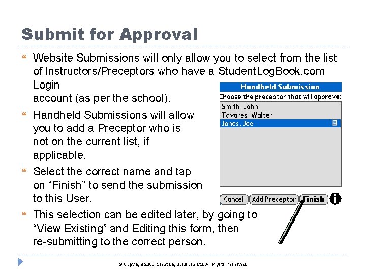 Submit for Approval Website Submissions will only allow you to select from the list