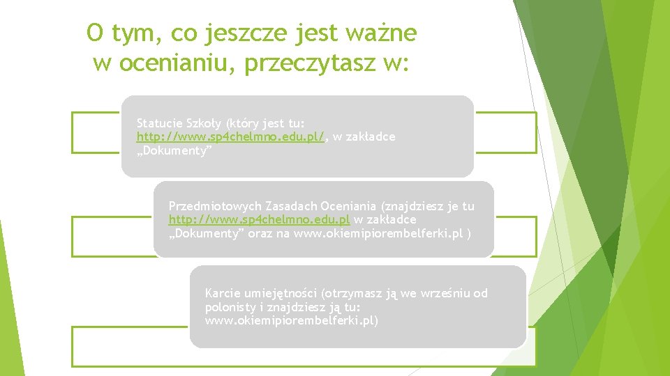 O tym, co jeszcze jest ważne w ocenianiu, przeczytasz w: Statucie Szkoły (który jest