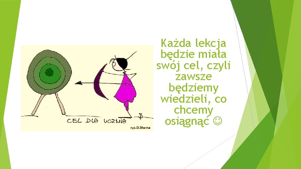 Każda lekcja będzie miała swój cel, czyli zawsze będziemy wiedzieli, co chcemy osiągnąć 