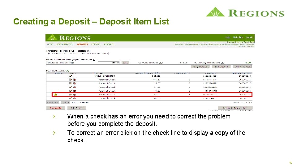 Creating a Deposit – Deposit Item List › › When a check has an