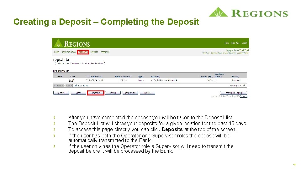 Creating a Deposit – Completing the Deposit › › › After you have completed