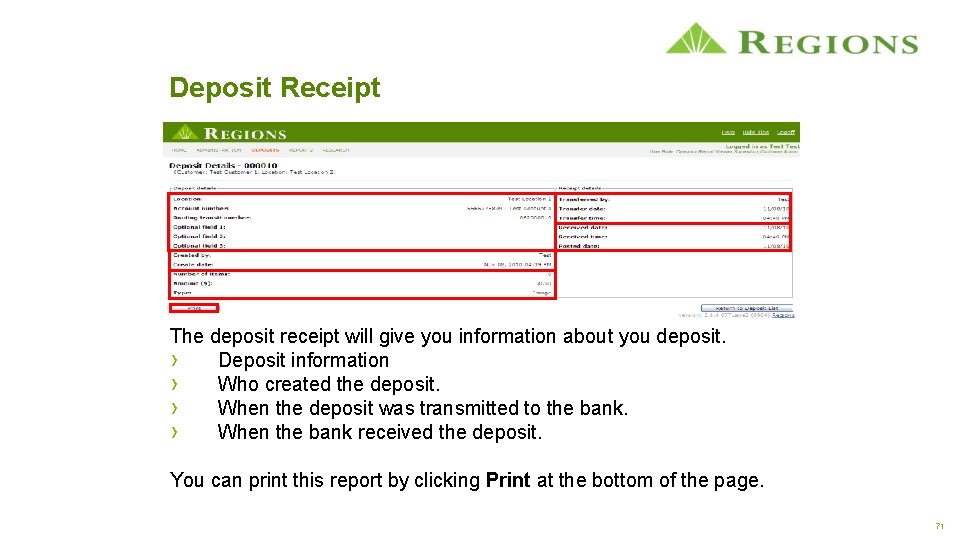 Deposit Receipt The deposit receipt will give you information about you deposit. › Deposit