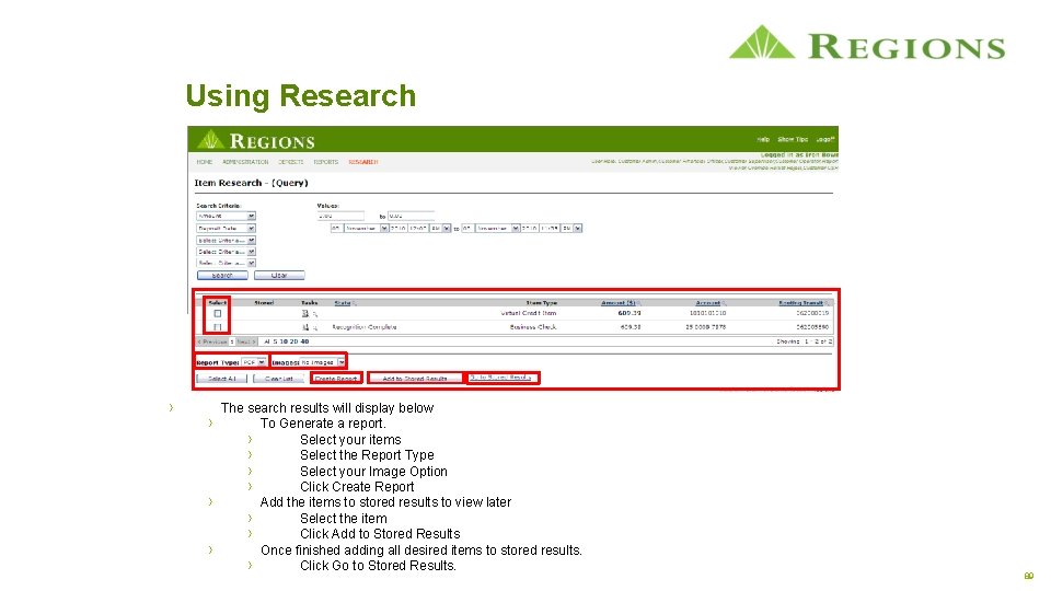 Using Research › › The search results will display below To Generate a report.