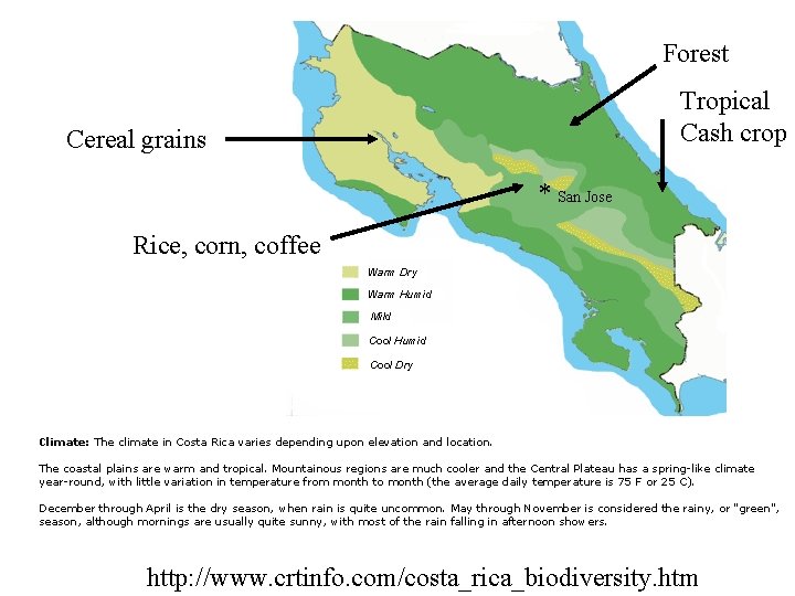 Forest Tropical Cash crop Cereal grains * San Jose Rice, corn, coffee Climate: The