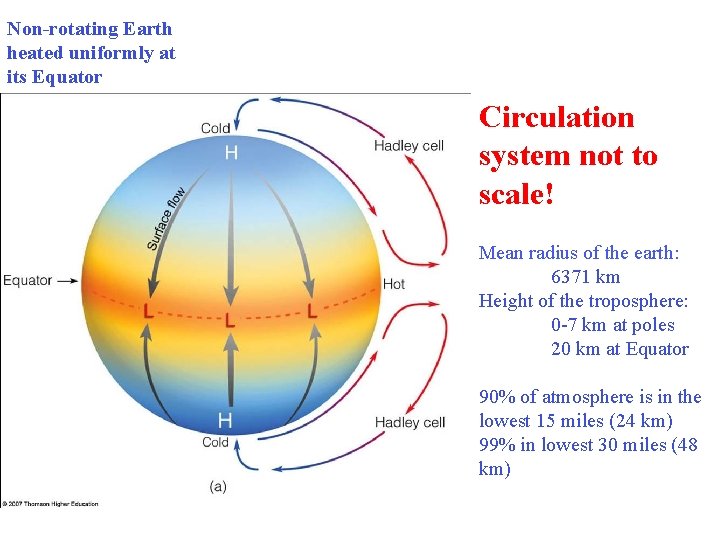 Non-rotating Earth heated uniformly at its Equator Circulation system not to scale! Mean radius