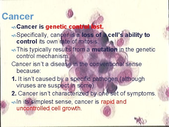 Cancer is genetic control lost. Specifically, cancer is a loss of a cell’s ability