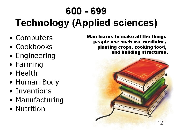 600 - 699 Technology (Applied sciences) • • • Computers Cookbooks Engineering Farming Health