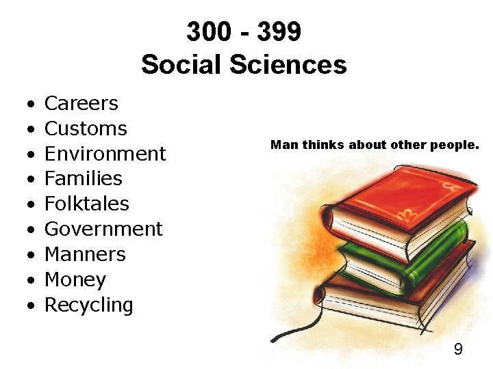 300 - 399 Social Sciences • • • Careers Customs Environment Families Folktales Government
