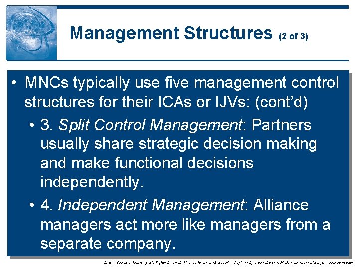 Management Structures (2 of 3) • MNCs typically use five management control structures for Management Structures (2 of 3) • MNCs typically use five management control structures for