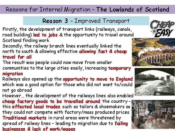 Reasons for Internal Migration – The Lowlands of Scotland Reason 3 – Improved Transport
