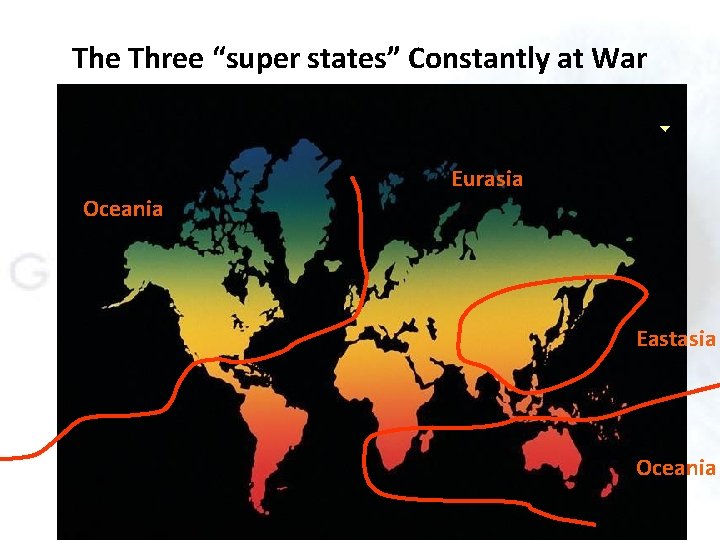 The Three “super states” Constantly at War Eurasia Oceania Eastasia Oceania 