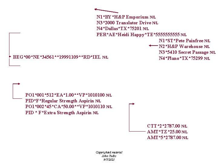 N 1*BY*H&P Emporium N/L N 3*2000 Translator Drive N/L N 4*Dallas*TX*75201 N/L PER*AE*Heidi Happy*TE*55555