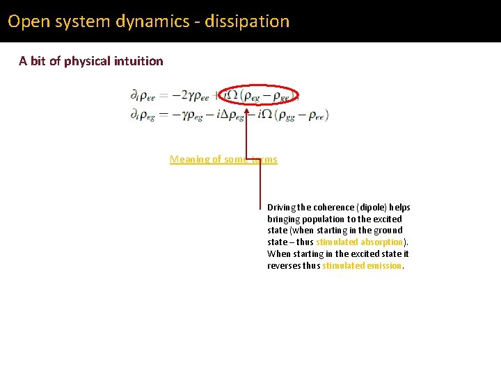 Open system dynamics - dissipation A bit of physical intuition Meaning of some terms