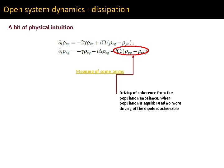 Open system dynamics - dissipation A bit of physical intuition Meaning of some terms