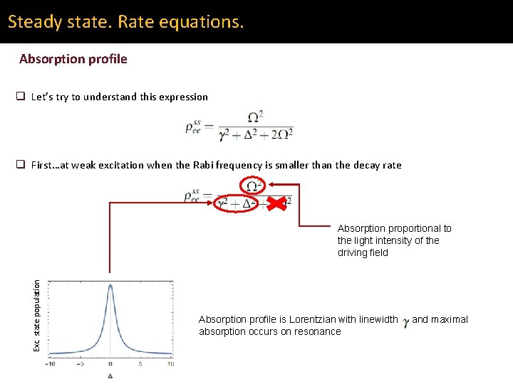 Steady state. Rate equations. Absorption profile q Let’s try to understand this expression q